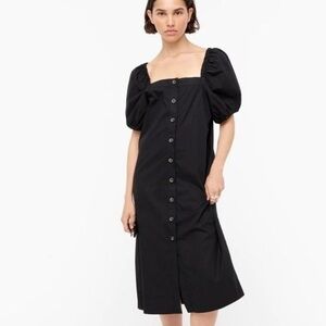 J. Crew Black cotton poplin Puff-Sleeve Button Midi Dress XS